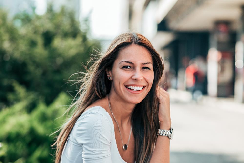 woman in a white shirt